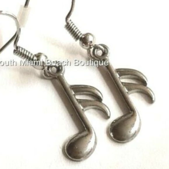 Silver Music Note Earrings Hypoallergenic Singer - Picture 1 of 8